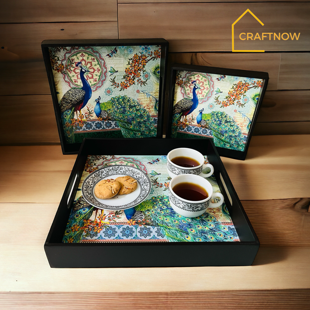 Premium Wooden Square Tray Set of 3