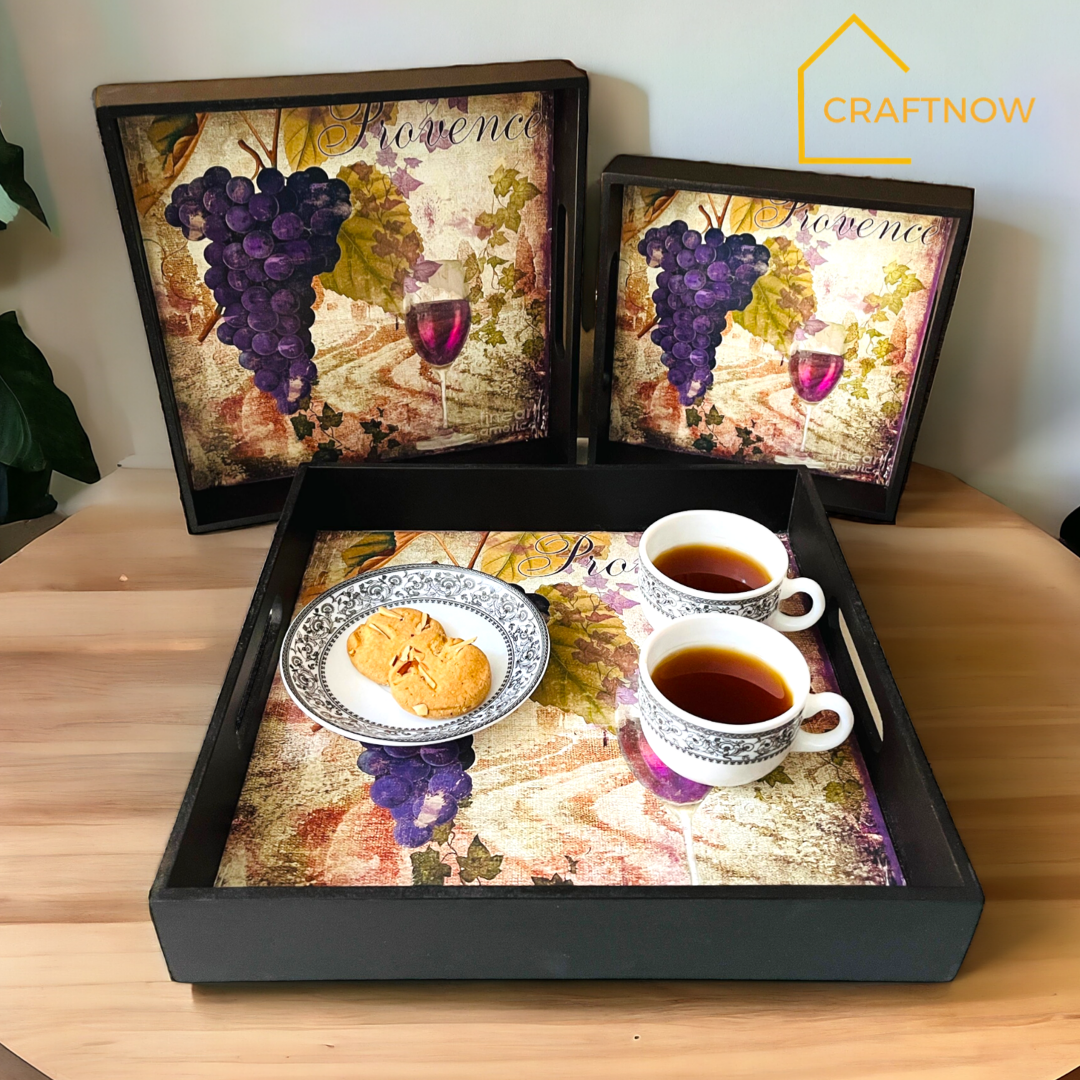 Premium Wooden Square Tray Set of 3