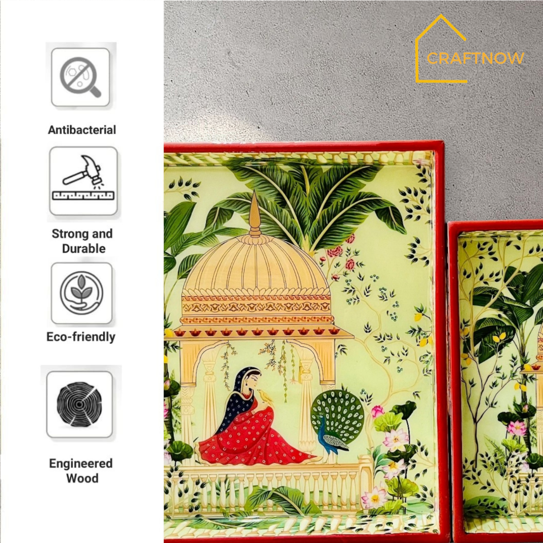 Premium Wooden Square Tray Set of 2