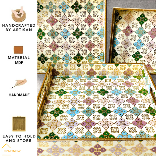 Premium Wooden Square Tray Set of 3