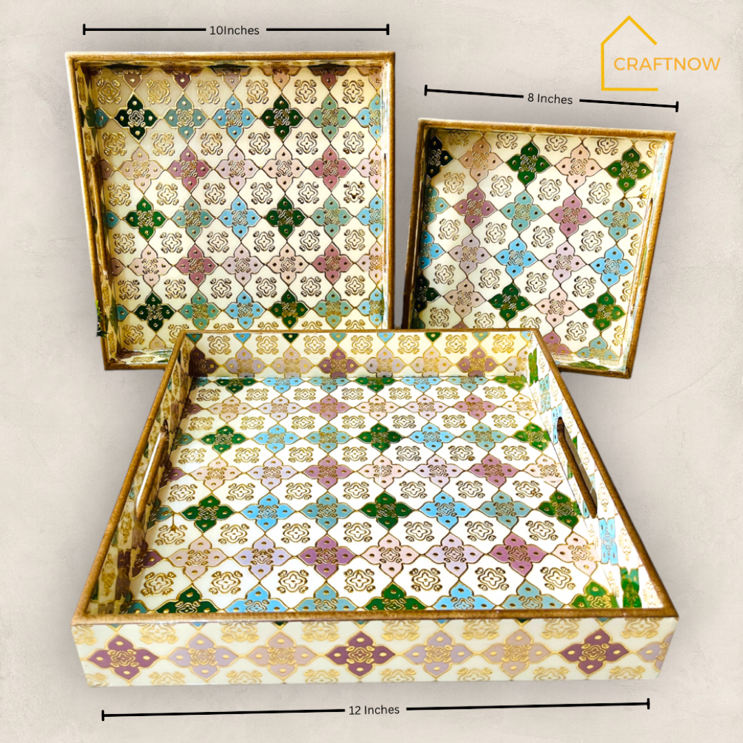 Premium Wooden Square Tray Set of 3