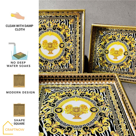 Premium Wooden Square Tray Set of 3