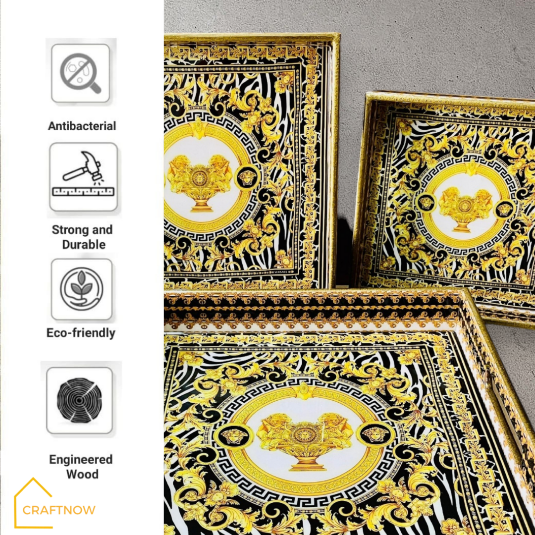 Premium Wooden Square Tray Set of 3