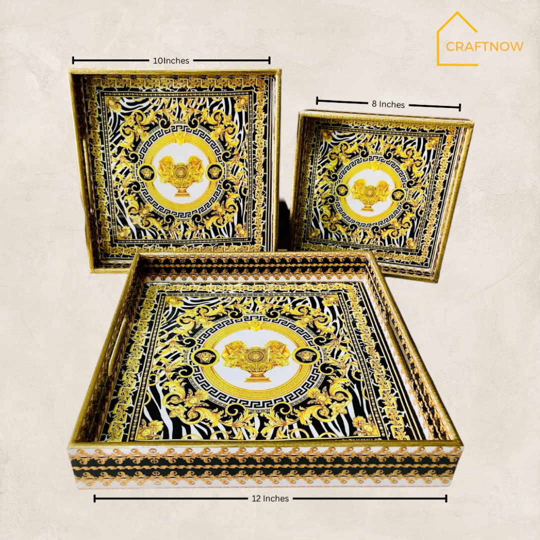 Premium Wooden Square Tray Set of 3