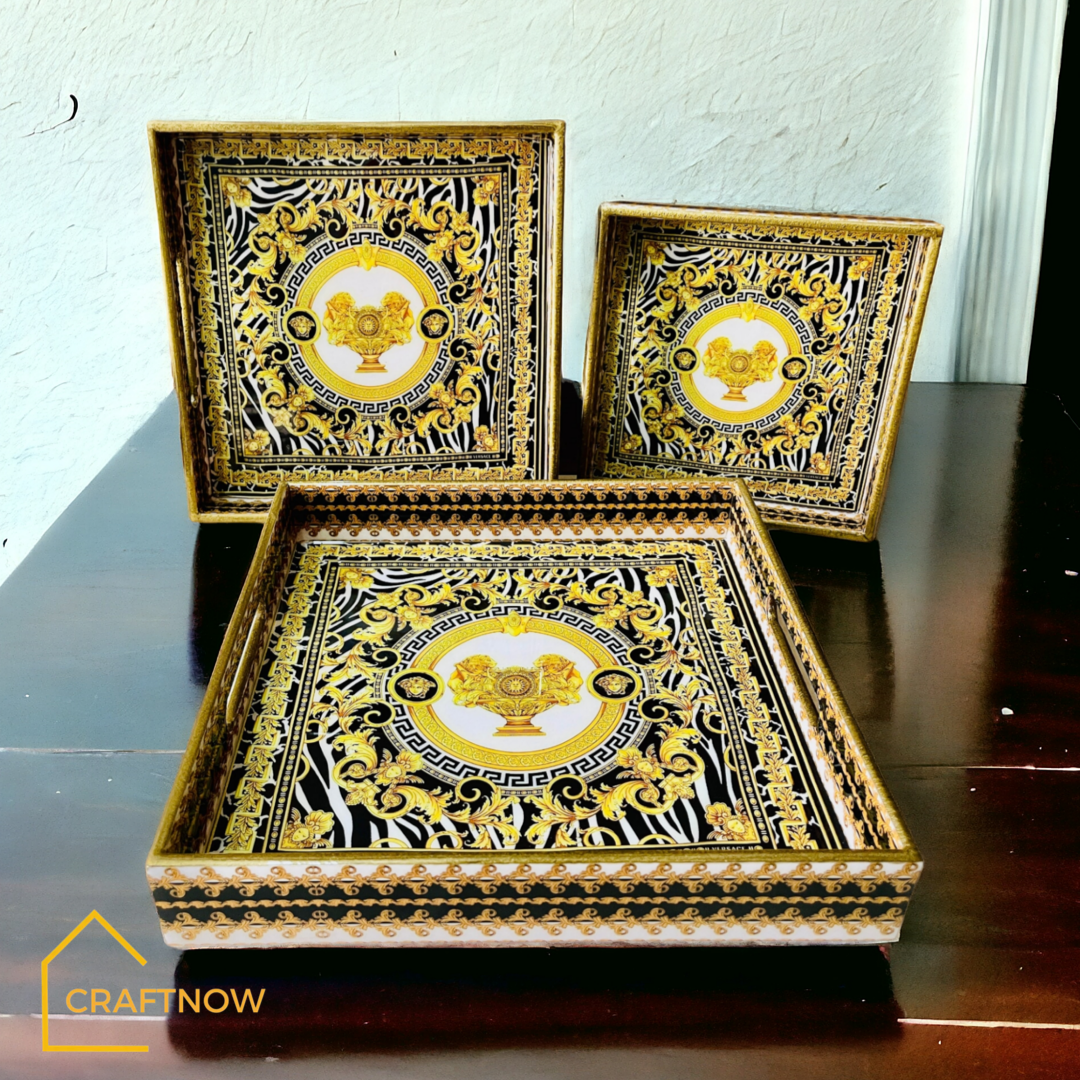 Premium Wooden Square Tray Set of 3