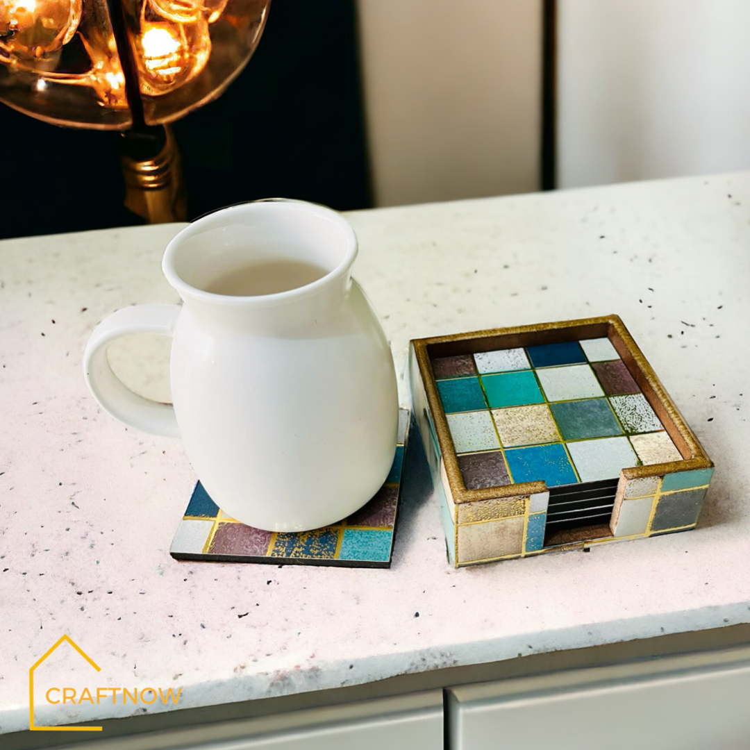 Wooden Coasters Set of 6 with Holder