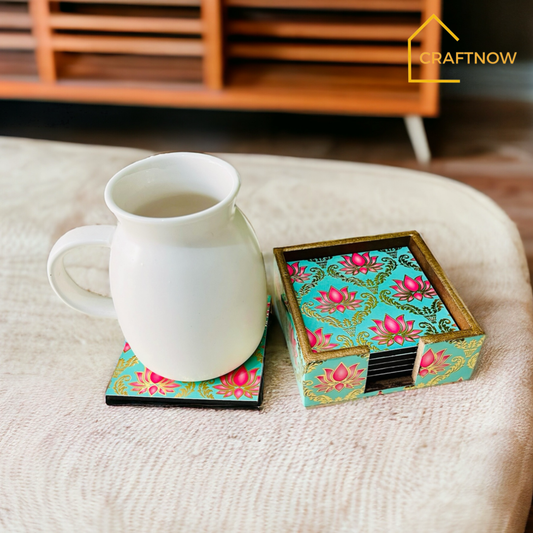 Wooden Coasters Set of 6 with Holder