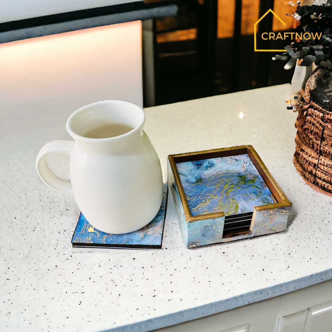 Wooden Coasters Set of 6 with Holder