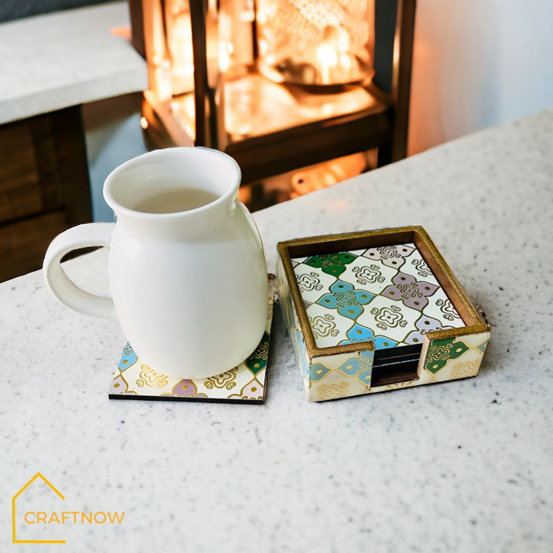 Wooden Coasters Set of 6 with Holder