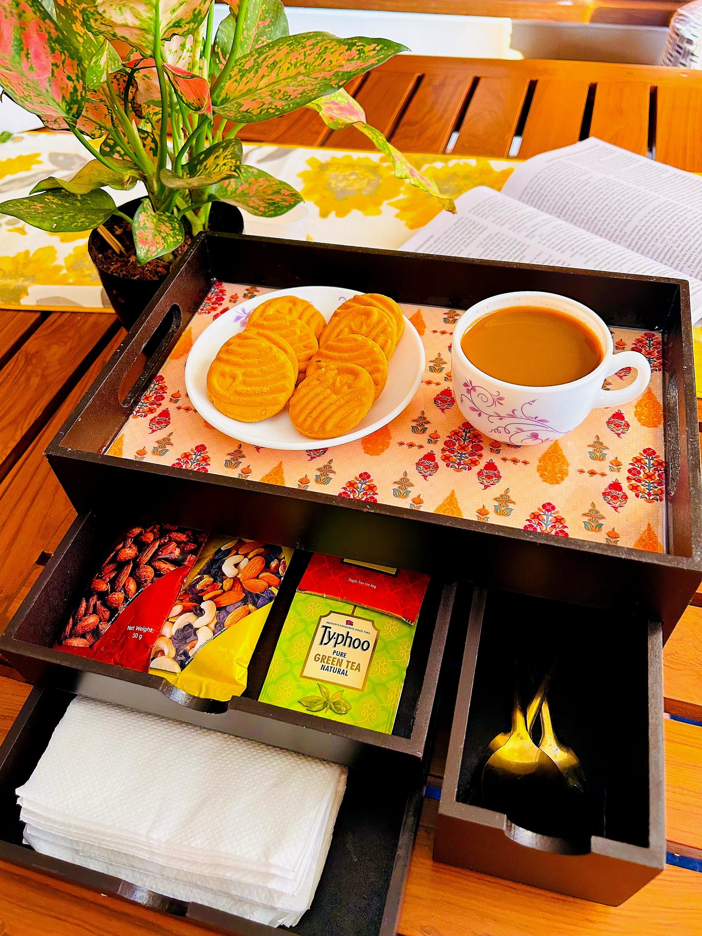 Rectangular Wooden Trays with Chest of Drawer