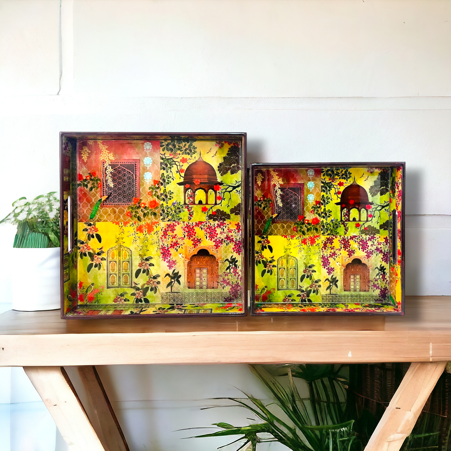 Premium Wooden Square Tray Set of 2