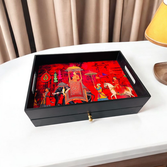 Rectangular Wooden Trays with Chest of Drawer