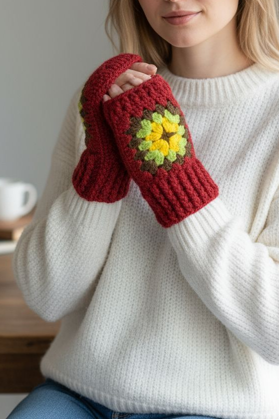 Cozy Granny Square Gloves
