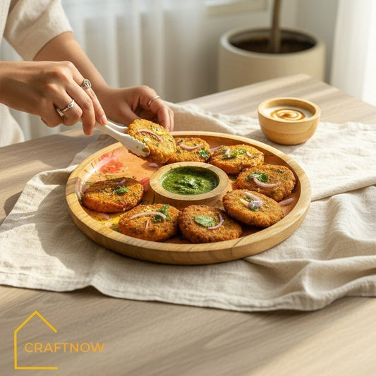 Wooden Serving Chip & Dip Platter with a Bowl