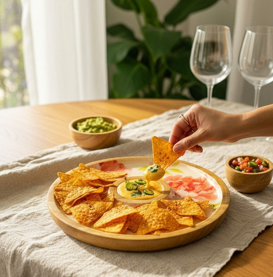 Wooden Serving Chip & Dip Platter with a Bowl