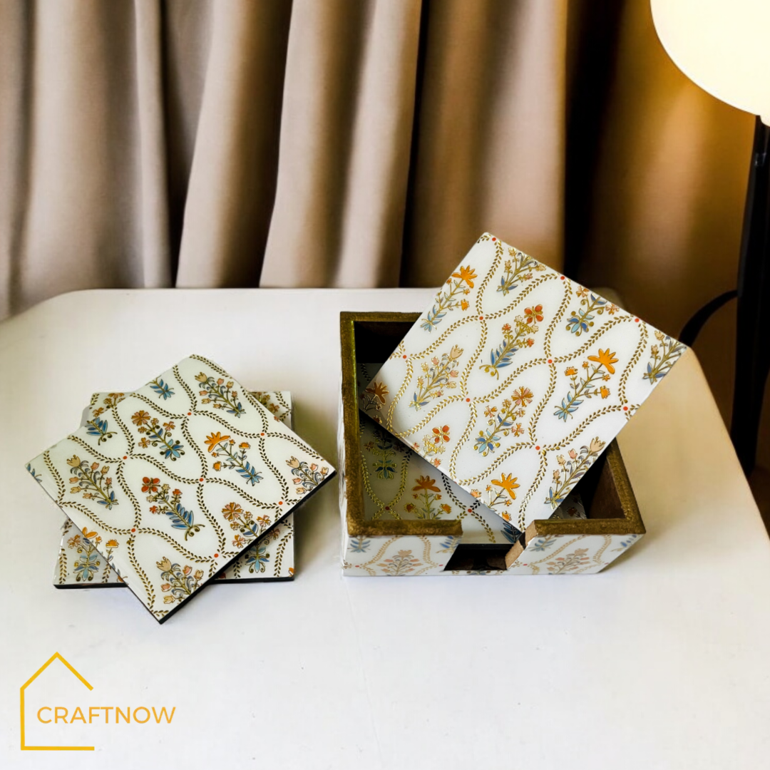 Wooden Coasters Set of 6 with Holder