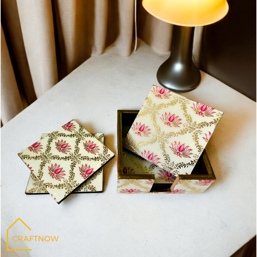 Wooden Coasters Set of 6 with Holder