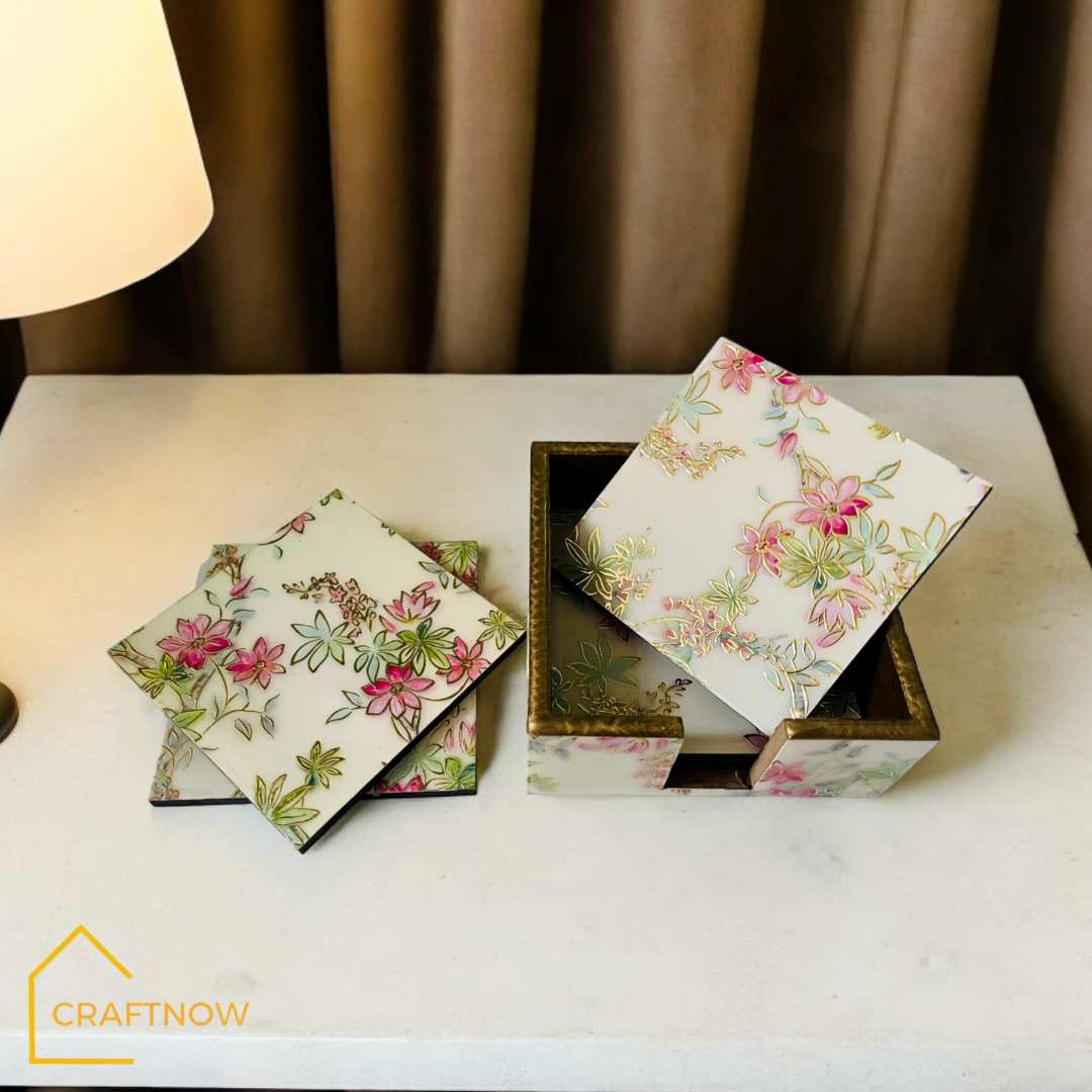 Wooden Coasters Set of 6 with Holder