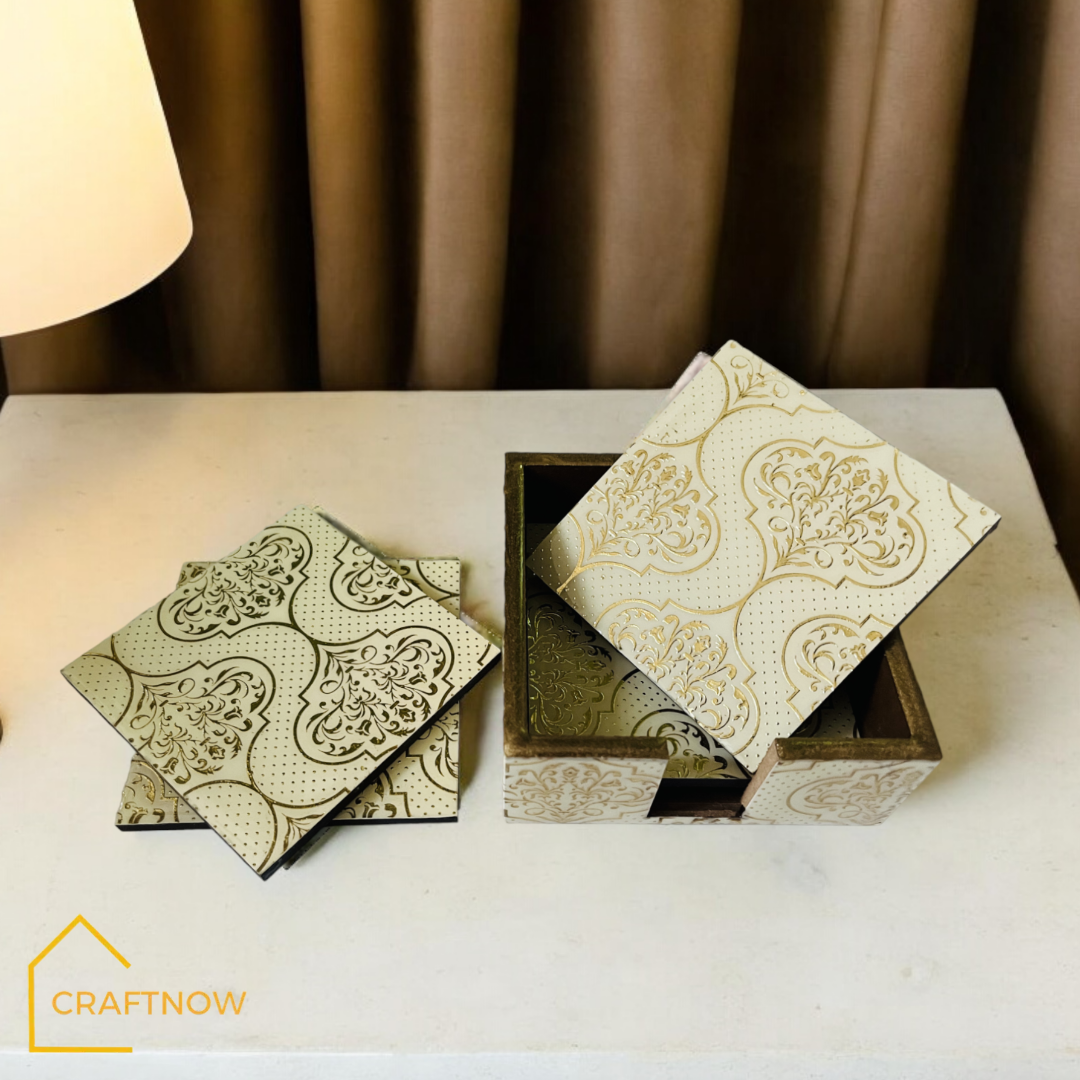 Wooden Coasters Set of 6 with Holder