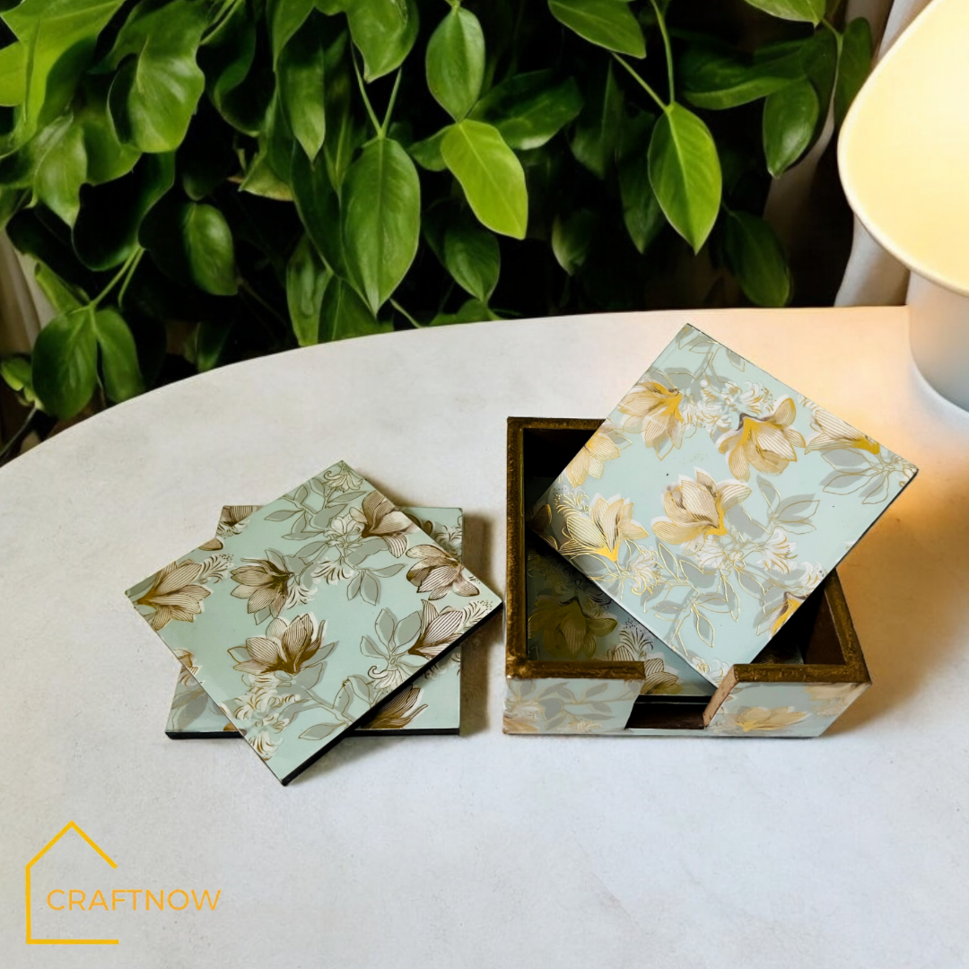 Wooden Coasters Set of 6 with Holder