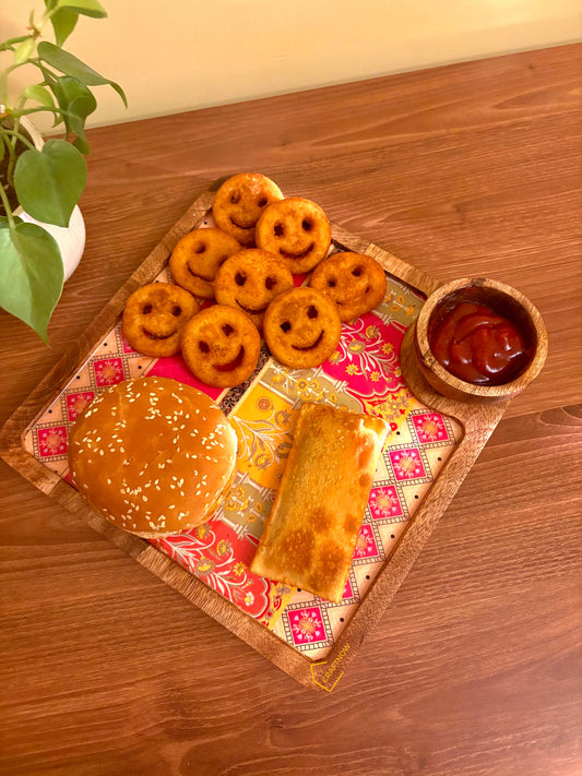 Wooden Serving Platter with a Bowl