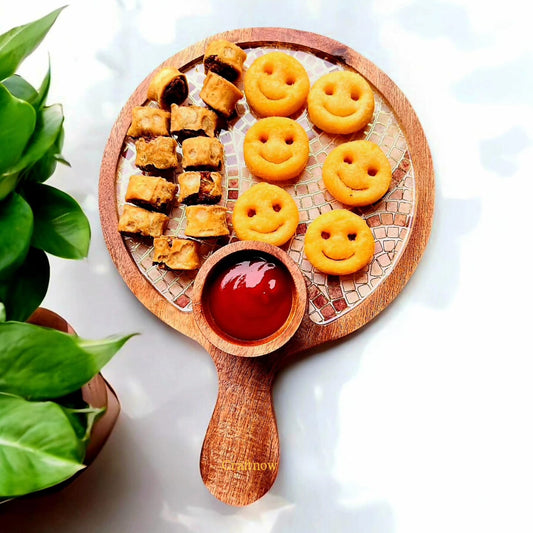 Wooden Serving Platter with a Bowl