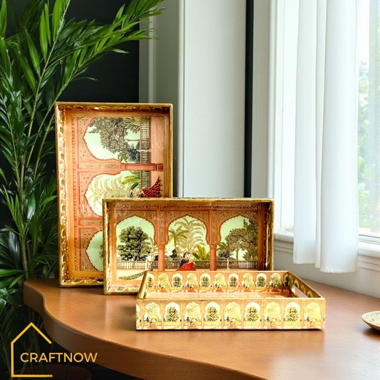 Premium Wooden Serving Tray Set of 3