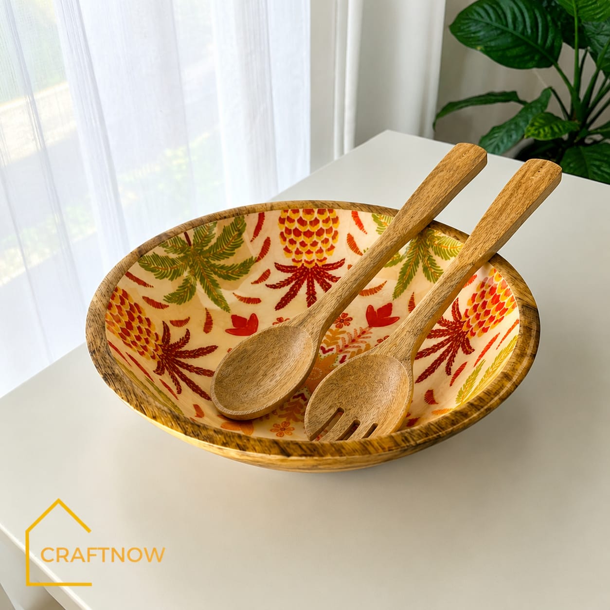 Premium Wooden Serving Bowl with Server Set