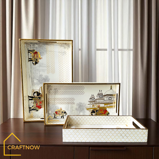 Premium Wooden Serving Tray Set of 3