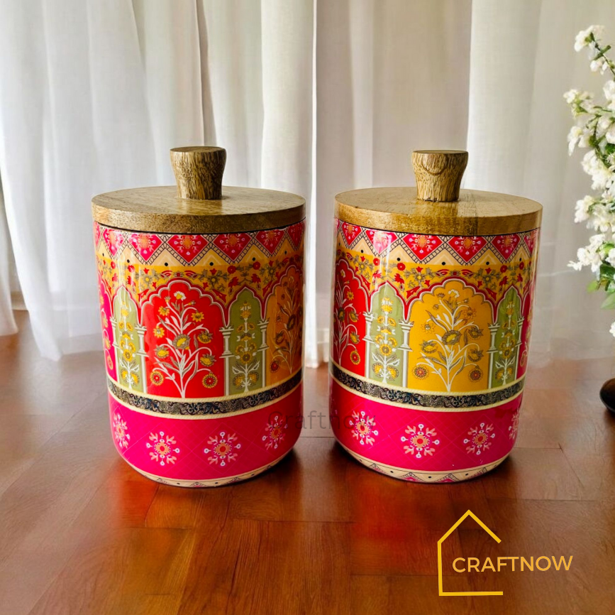 Wooden Air Tight Jars Set of 2