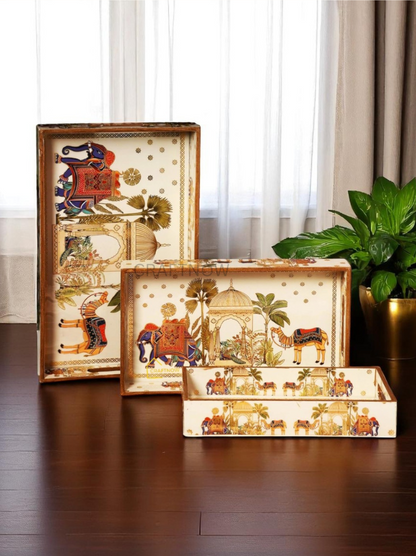 Premium Wooden Serving Tray Set of 3