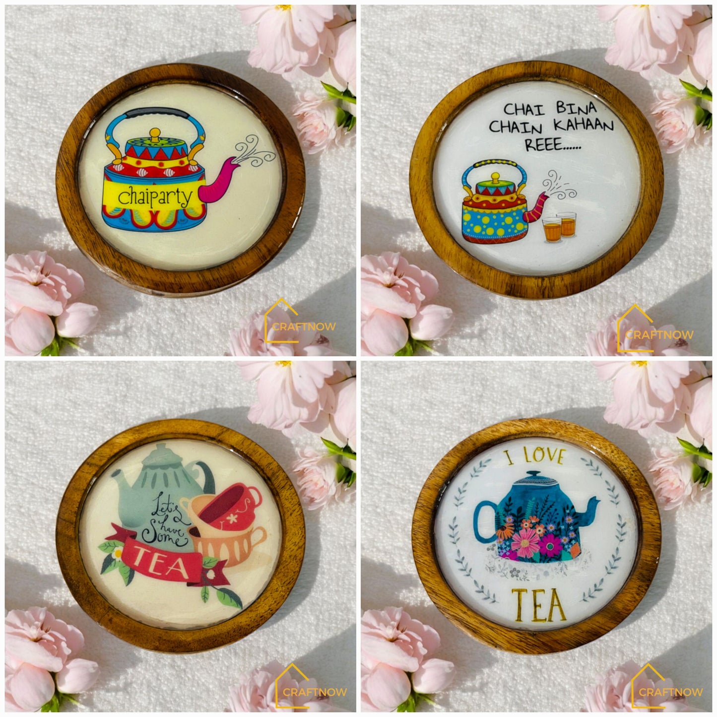 Wooden Coasters Set of 4 with Holder