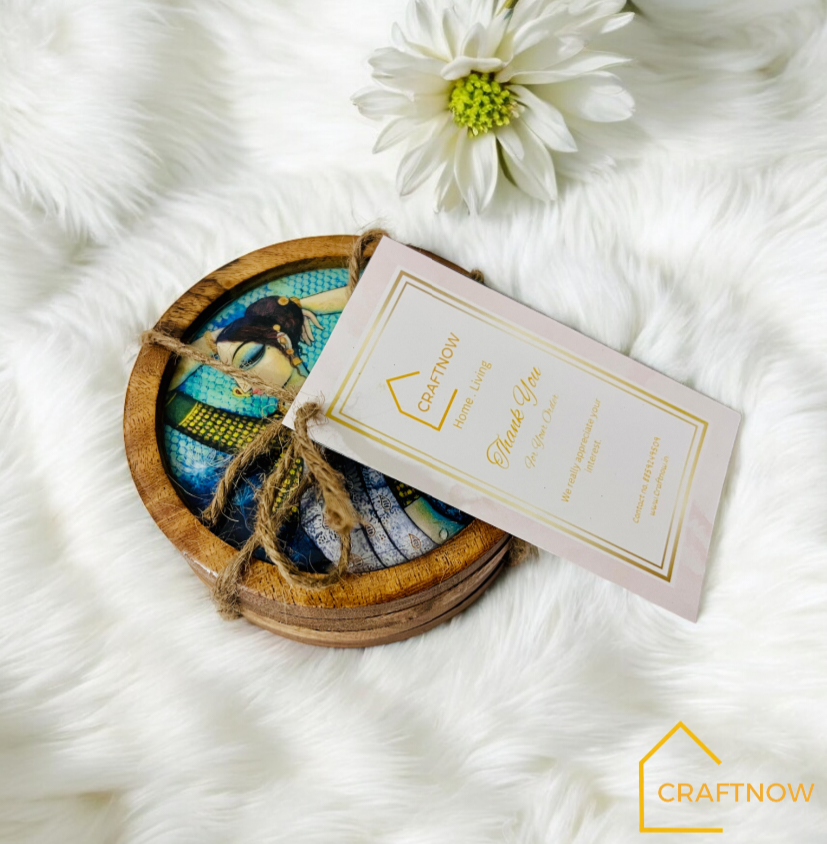 Premium Wooden Coasters Set of 4 with Holder