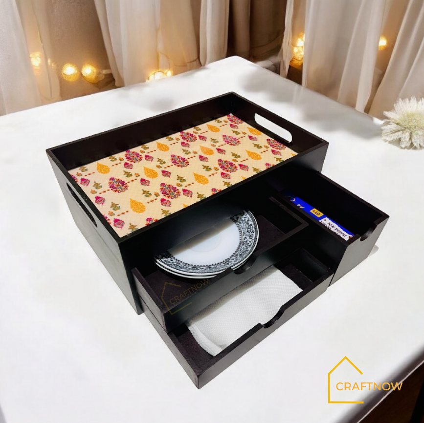 Rectangular Wooden Trays with Chest of Drawer