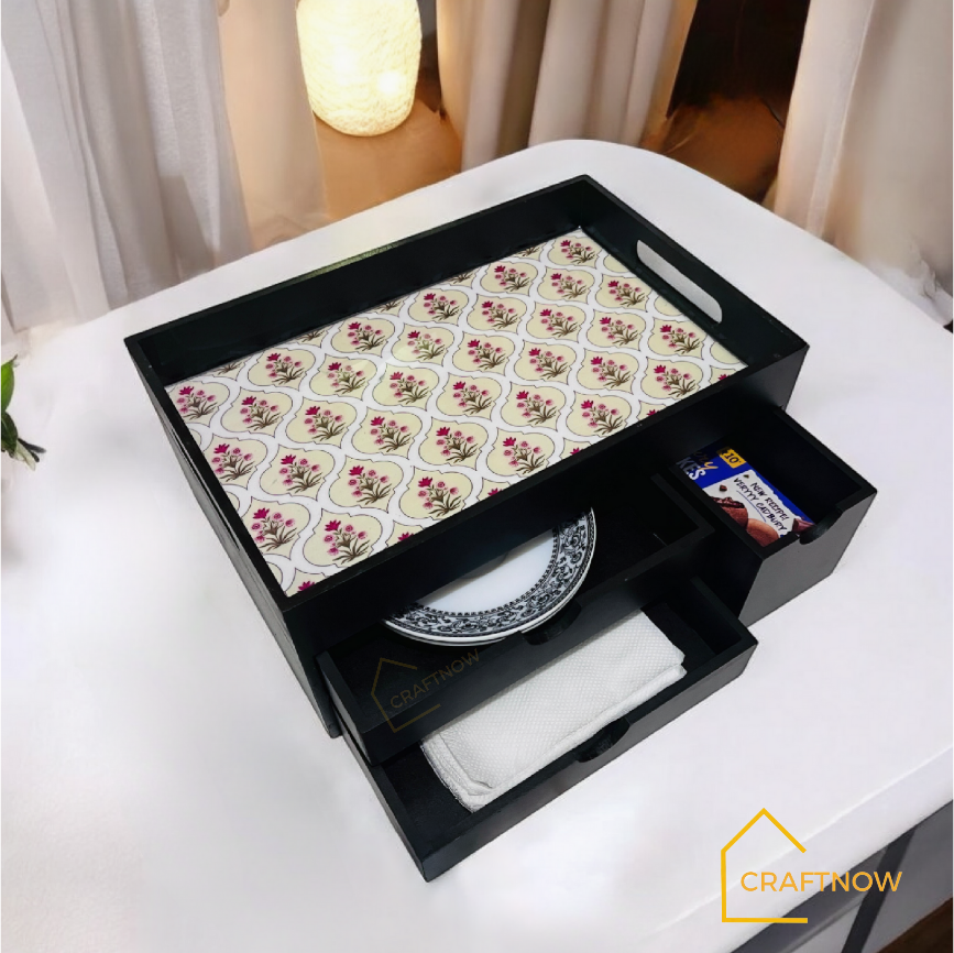 Rectangular Wooden Trays with Chest of Drawer