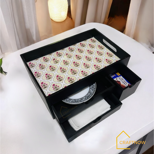 Rectangular Wooden Trays with Chest of Drawer