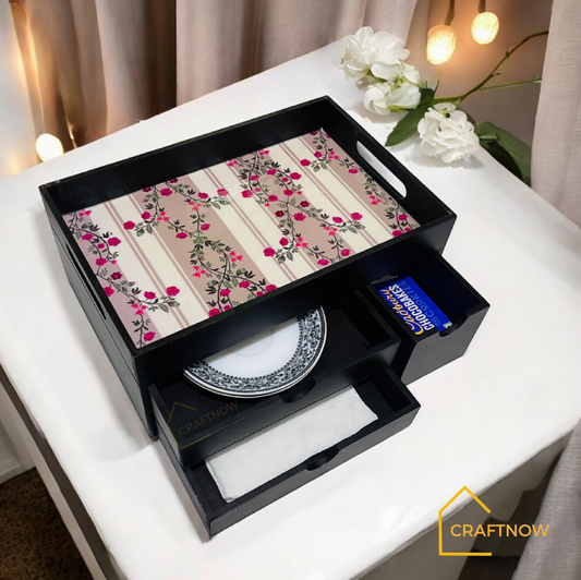Rectangular Wooden Trays with Chest of Drawer