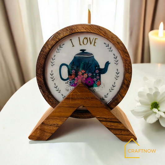 Wooden Coasters Set of 4 with Holder