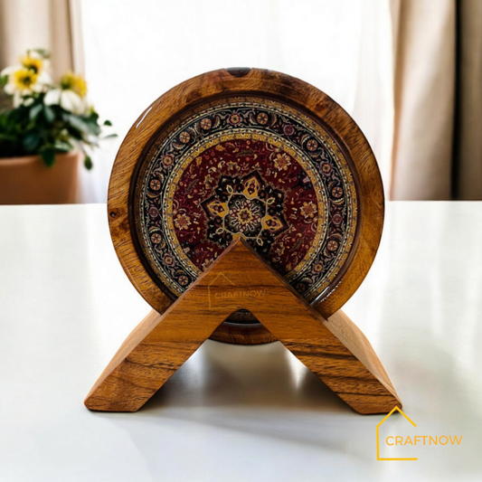 Premium Wooden Coasters Set of 4 with Holder