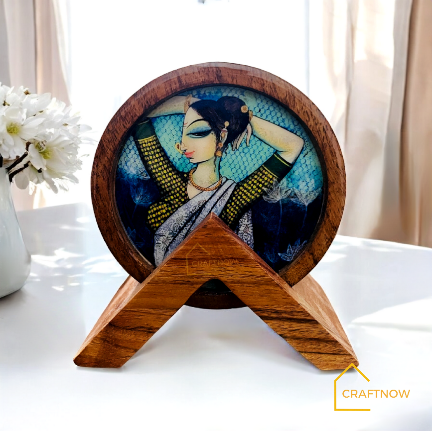 Premium Wooden Coasters Set of 4 with Holder
