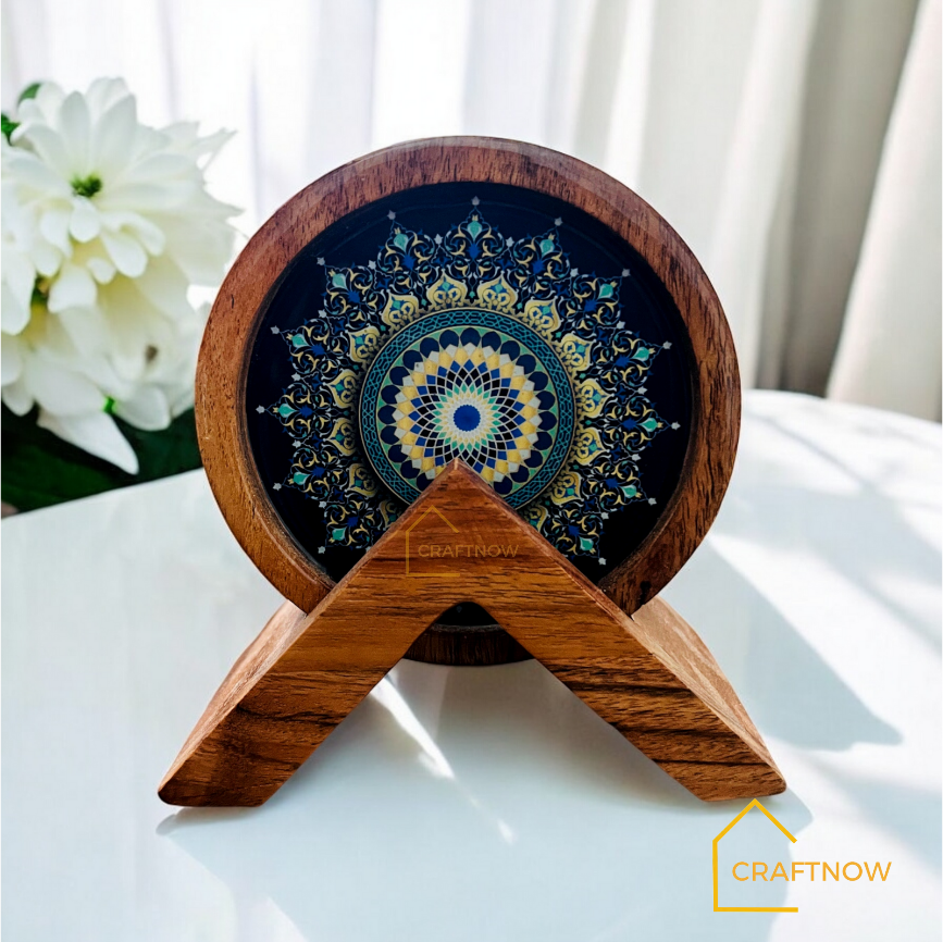 Premium Wooden Coasters Set of 4 with Holder