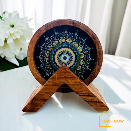 Premium Wooden Coasters Set of 4 with Holder