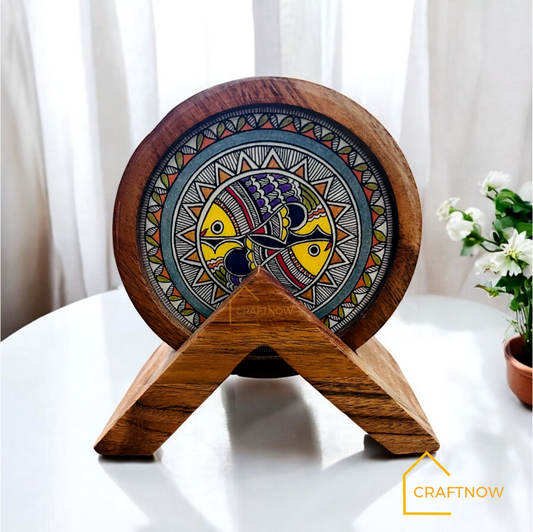Premium Wooden Coasters Set of 4 with Holder