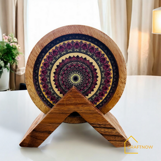 Premium Wooden Coasters Set of 4 with Holder
