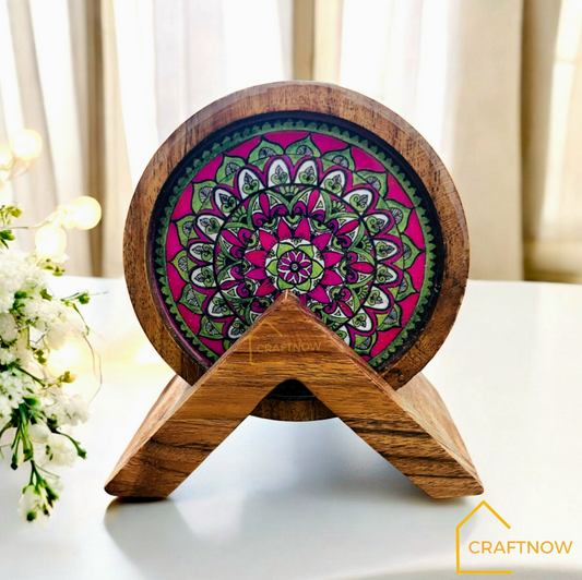 Premium Wooden Coasters Set of 4 with Holder