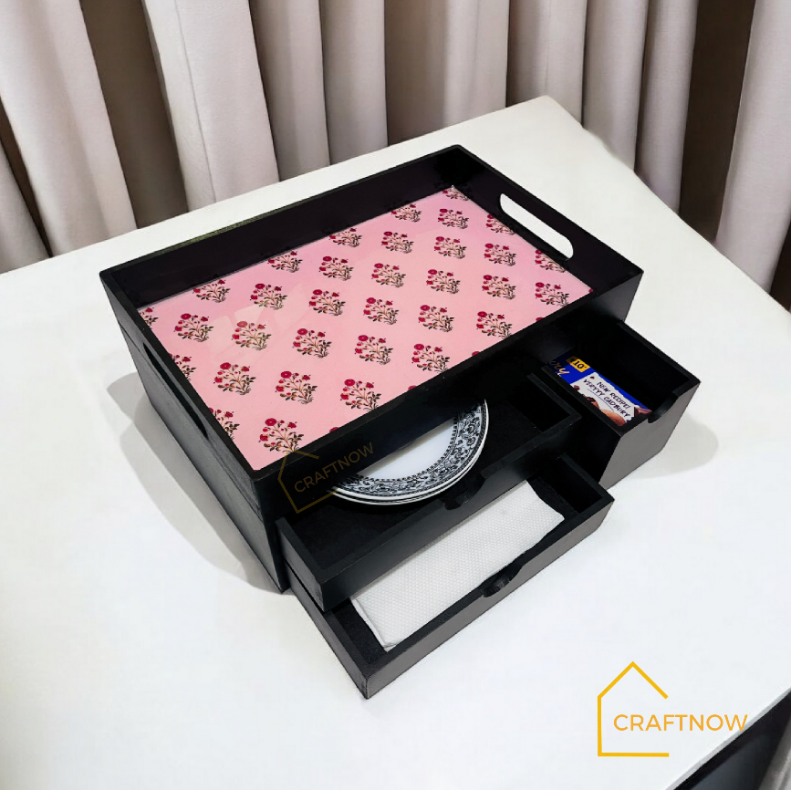 Rectangular Wooden Trays with Chest of Drawer