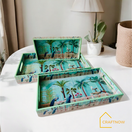 Premium Wooden Serving Tray Set of 3