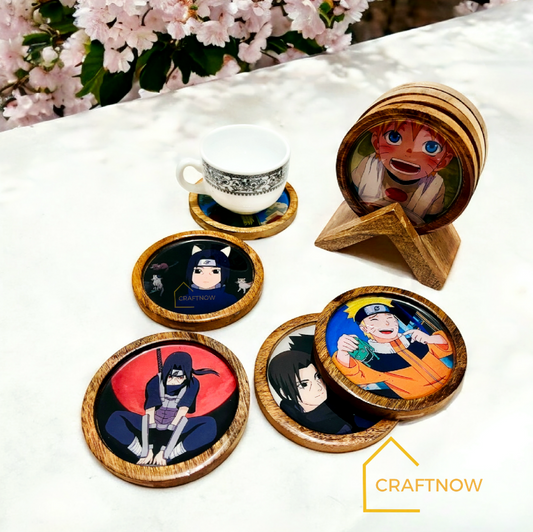 Premium Wooden Coasters Set of 6 with Holder