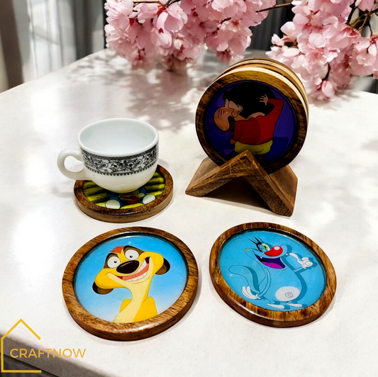 Premium Wooden Coasters Set of 4 with Holder