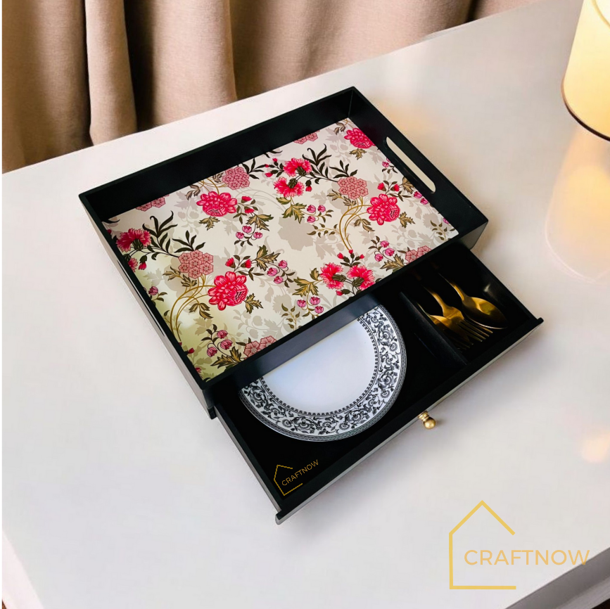 Rectangular Wooden Trays with Chest of Drawer